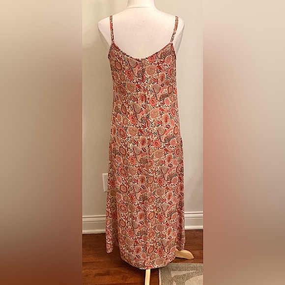 Old Navy Tan Red Paisley Floral Print Sweetheart Neck Sleeveless Maxi Dress SZ 8 - Picture 7 of 12